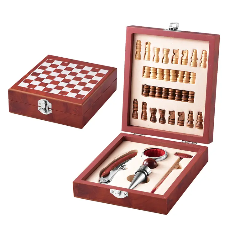 Ensemble de vin en bois d'échecs